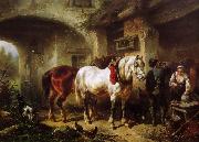 Wouterus Verschuur Paarden en personen op een binnenplaats USA oil painting artist
